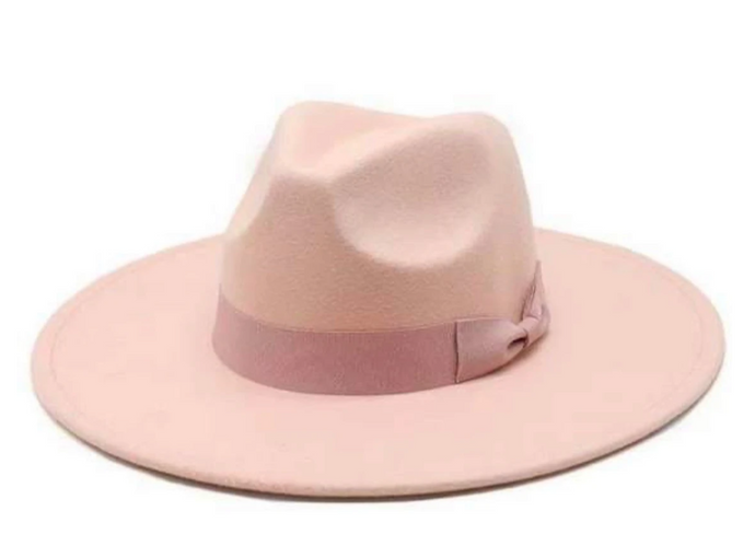 Wide Brim Felt Hat In Dusty Rose