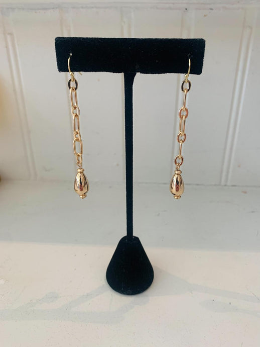 Chain Link Earrings With Gold Teardrop